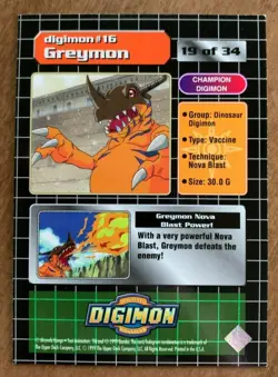 Digimon Trading Card Animated Series 1 Greymon 19 of 34 Exclusive Preview - Image 2