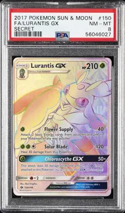 2017 POKEMON SUN & MOON SECRET #150 FULL ART/LURANTIS GX PSA 8 - Image 1