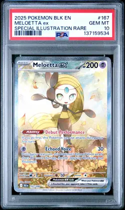 2025 POKEMON BLK EN-BLACK BOLT SPECIAL ILLUSTRATION RARE #167 MELOETTA EX PSA 10 - Image 1