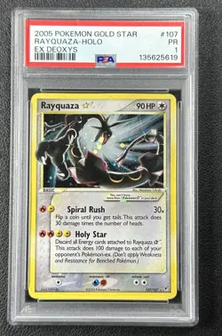 RAYQUAZA HOLO PSA 1 2005 POKEMON GOLD STAR EX DEOXYS #107/107 HOLO RARE - Image 3