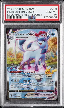 2021 POKEMON SWORD & SHIELD EVOLVING SKIES SECRET FULL ART/GLACEON VMAX PSA 10 - Image 1