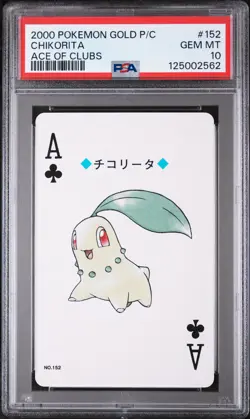 2000 POKEMON GOLD VERSION PLAYING CARDS ACE OF CLUBS #152 CHIKORITA PSA 10 - Image 1