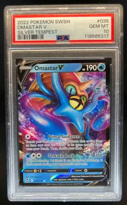 2022 Pokemon SWSH Silver Tempest Omastar V Holo #035/195 PSA 10 - Image 1