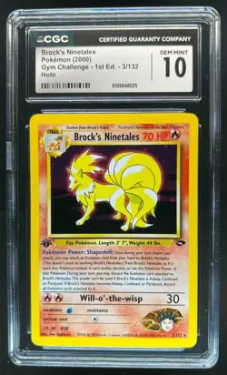 2000 Pokemon Gym Challenge 1st Edition Brock's Ninetales Holo #3/132 CGC 10 - Image 1