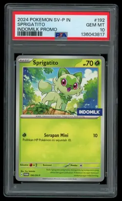 PSA 10 GEM MINT Pokemon Indonesian Sprigatito 192/SV-P Indomilk Promo - Image 1