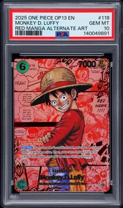 2025 ONE PIECE RED MANGA ALTERNATE ART OP13-118 MONKEY D. LUFFY PSA 10 - Image 1