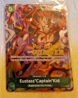 One Piece Card Game English Carte Holo Pre Release Winner Kid P-067 Sealed Mint - Image 1