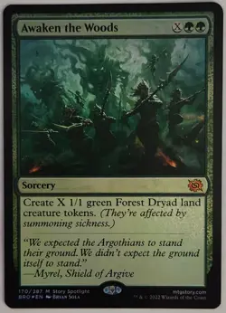 FOIL Awaken the Woods MTG BRO 170 NM Mythic Tokens Ramp Forest Green - Image 1