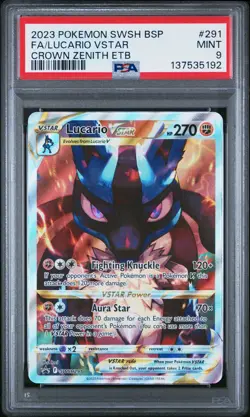 2023 POKEMON SWSH CROWN ZENITH ELITE TRAINER BOX FULL ART/LUCARIO VSTAR PSA 9 - Image 1