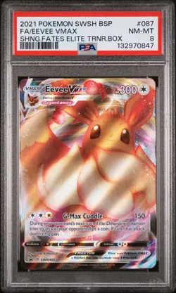 2021 POKEMON SWSH SHINING FATES ETB PROMO #087 FULL ART/EEVEE VMAX PSA 8 - Image 1