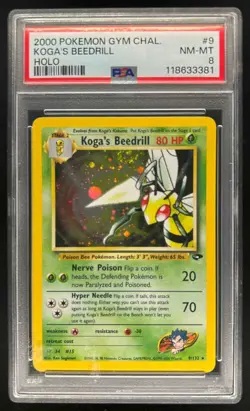 2000 Pokemon Gym Challenge Koga's Beedrill Holo #9/132 PSA 8 - Image 1