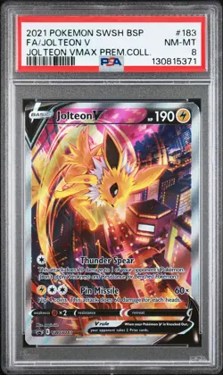 2021 POKEMON SWSH VMAX PREMIUM COLLECTION PROMO #183 FULL ART/JOLTEON V PSA 8 - Image 1