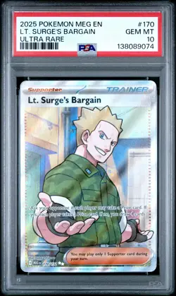 2025 POKEMON MEG EN-MEGA EVOLUTION ULTRA RARE #170 LT. SURGE'S BARGAIN PSA 10 - Image 1