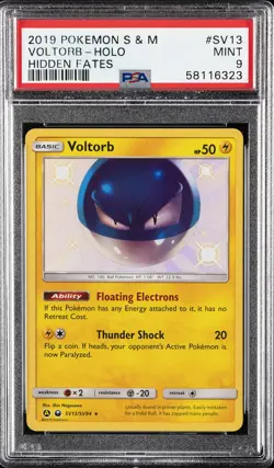 2019 POKEMON SUN & MOON HIDDEN FATES #SV13 VOLTORB-HOLO PSA 9 - Image 1
