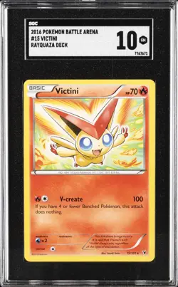 2016 POKEMON BATTLE ARENA RAYQUAZA DECK #15 VICTINI SGC 10 GM - Image 1