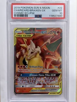 2019 Pokemon Sun & Moon Charizard Braixen GX Cosmic Eclipse #22/236 PSA 10 - Image 1
