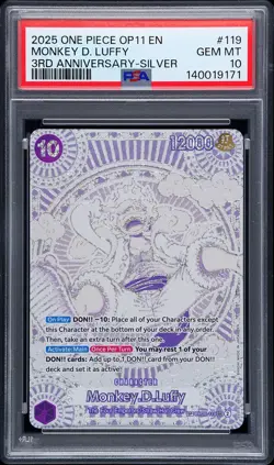 2025 ONE PIECE OP11-A FIST OF DIVINE SPEED 3RD ANV-SILVER MONKEY D. LUFFY PSA 10 - Image 1
