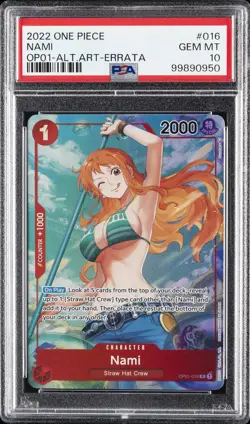 2022 ONE PIECE OP01-ROMANCE DAWN ALTERNATE ART-ERRATA #016 NAMI PSA 10 - Image 1