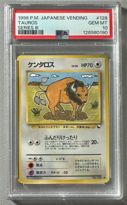 1998 Pokemon Japanese Vending Series III 3 #128 Tauros PSA 10 Graded Card - Image 1