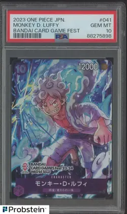2023 One Piece JPN Bandai Card Game Fest #041 Monkey D. Luffy PSA 10 GEM MINT - Image 1