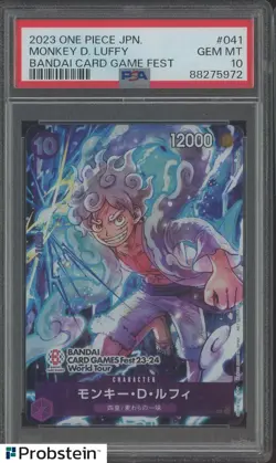 2023 One Piece JPN Bandai Card Game Fest #041 Monkey D. Luffy PSA 10 GEM MINT - Image 1