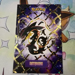 Gold Box Hit Holo Rayquaza Textured Shinny Database Non-TCG Pokemon Card - Image 1