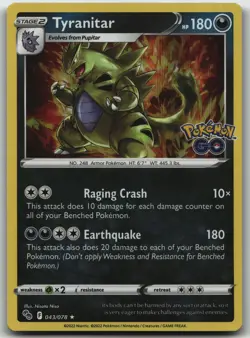 Tyranitar foil Holo Rare Pokemon GO 043/078 NM - Image 1