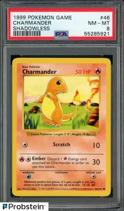 1999 Pokemon TCG Shadowless #46 Charmander PSA 8 NM-MT - Image 1