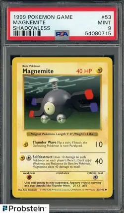 1999 Pokemon Game Shadowless #53 Magnemite PSA 9 MINT - Image 1