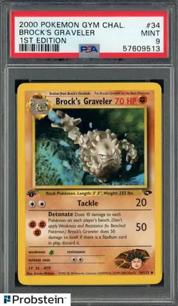 2000 Pokemon TCG Gym Challenge 1st Edition #34 Brock's Graveler PSA 9 MINT - Image 1