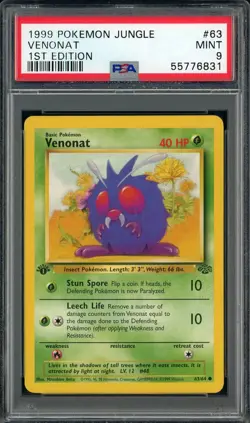 1999 Pokemon TCG Jungle 1st Edition #63 Venonat PSA 9 MINT - Image 1