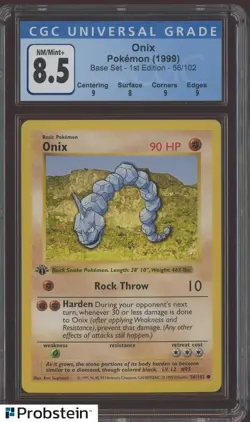 1999 Pokemon TCG Base Set 1st Edition #56 Onix CGC 8.5 NM/MINT+ - Image 1