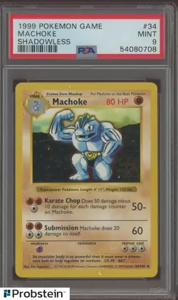 1999 Pokemon TCG Shadowless #34 Machoke PSA 9 MINT - Image 1