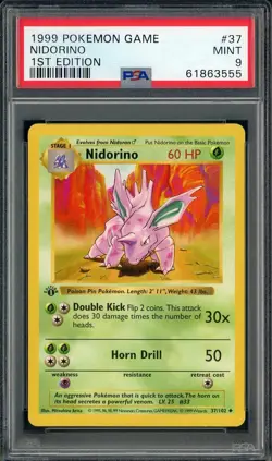 1999 Pokemon TCG 1st Edition #37 Nidorino PSA 9 MINT - Image 1