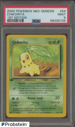 2000 Pokemon TCG Neo Genesis 1st Edition #54 Chikorita PSA 9 MINT - Image 1