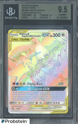 2019 Pokemon Sun & Moon Hidden Fates #69 Moltres & Zapdos & Articuno SCR BGS 9.5 - Image 1