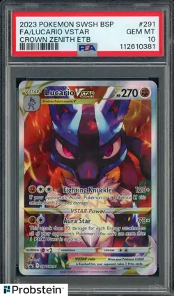 2023 Pokemon Sword & Shield BSP Crown Zenith ETB #291 Lucario Vstar FA PSA 10 - Image 1