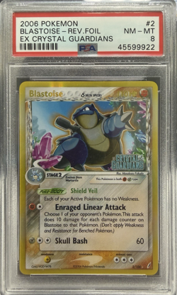 2006 POKEMON EX CRYSTAL GUARDIANS #2 BLASTOISE-REVERSE FOIL PSA 8 - Image 1