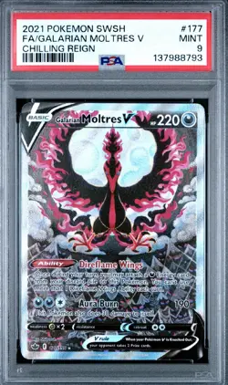 2021 POKEMON CHILLING REIGN GALARIAN MOLTRES V ALTERNATE ART 177/198 PSA 9 MINT - Image 1