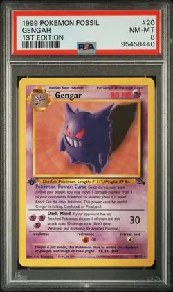 Graded Pokemon - Gengar (20/62) Fossil 1st Edition PSA 8 - Image 1