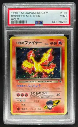 1998 Pokemon Gym Leaders' Stadium (JP) Rocket's Moltres Rare Holo #146 PSA 9 - Image 1