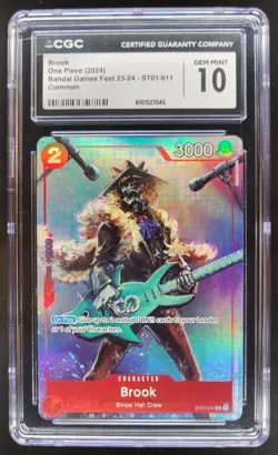 2024 ONE PIECE CCG BROOK BANDAI GAMES FESTR ST01-011 CGC 10 RC7 - Image 1