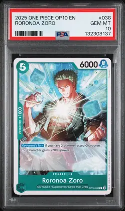 2025 One Piece OP10 En Royal Blood Roronoa Zoro #038 PSA 10 Gem Mint - Image 1
