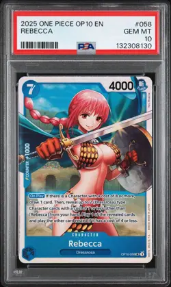 2025 One Piece OP10 En Royal Blood Rebecca #058 PSA 10 Gem Mint - Image 1