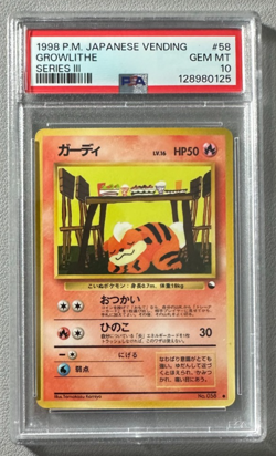 1998 Pokemon Japanese Vending Series III 3 #58 Growlithe PSA 10 Graded Card - Image 1