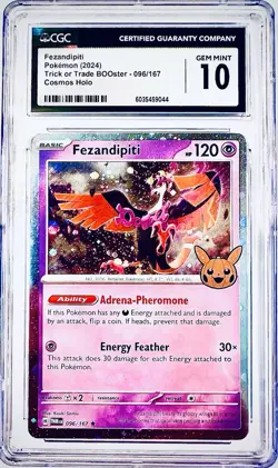 2024 Pokemon Trick Or Trade Fezandipiti 096/167 Rare Cosmos Holo TCG Card CGC 10 - Image 1