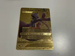 Mewtwo & Mew GX Tag Team 270 HP Gold Foil Fan Art Display Card 71/236 NM - Image 1
