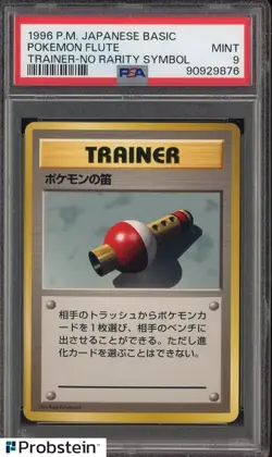 1996 Pokemon Base Set Japanese No Rarity Symbol Trainer Pokemon Flute PSA 9 MINT - Image 1
