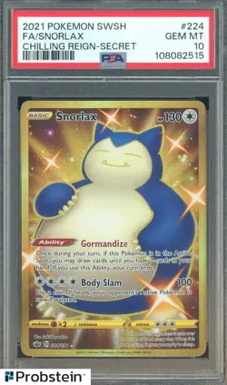 2021 Pokemon SWSH Chilling Reign #224 Snotlax Fa Secret PSA 10 GEM MINT - Image 1