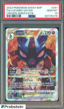 2023 Pokemon SWSG BSP Crown Zenith ETB #291 Lucario Vstar Fa PSA 10 GEM MINT - Image 1
